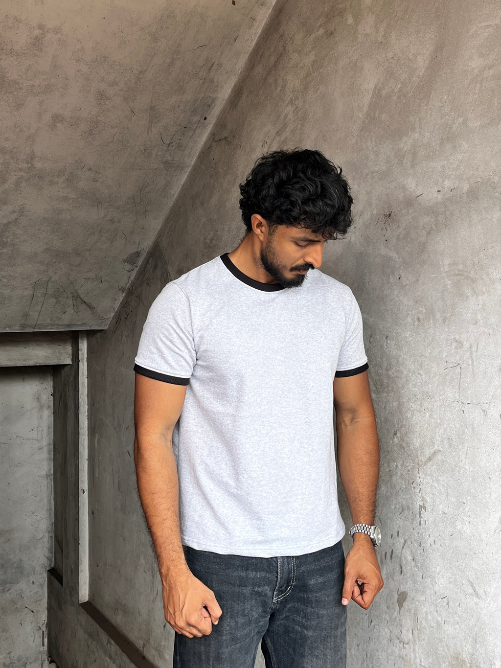 RINGER TEES - LIGHT GREY  MELANGE