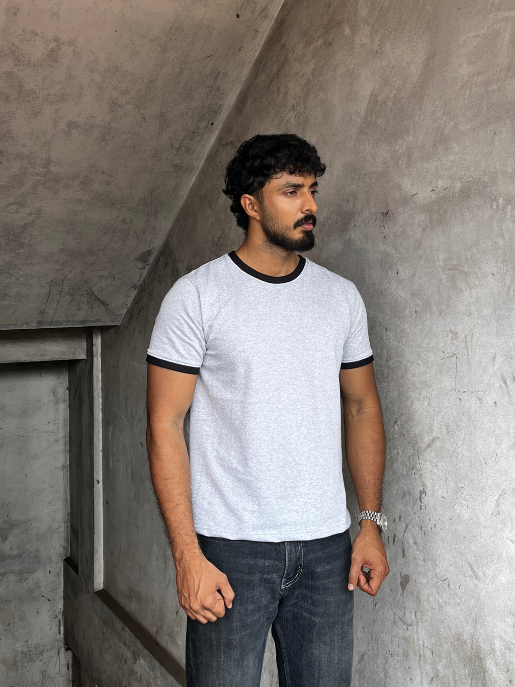 RINGER TEES - LIGHT GREY  MELANGE