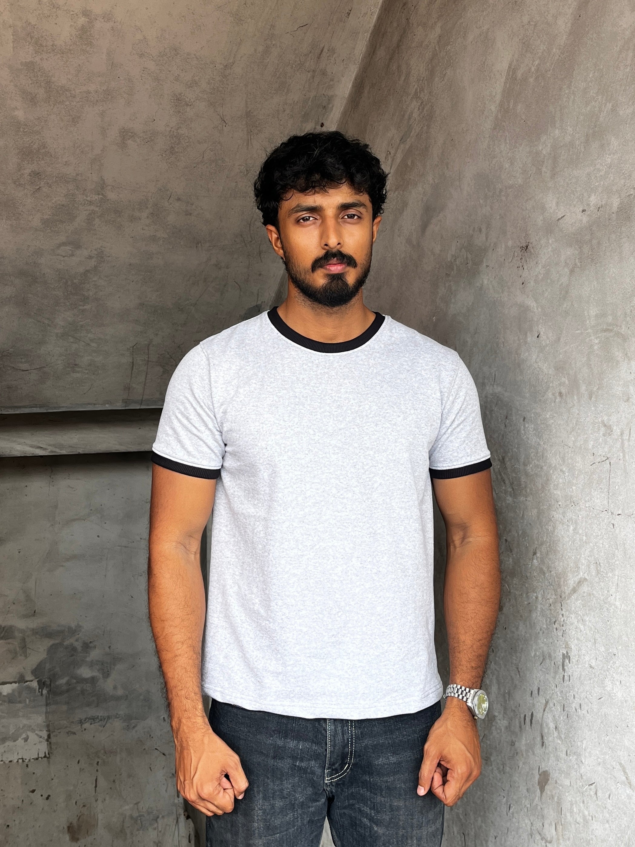 RINGER TEES - LIGHT GREY  MELANGE
