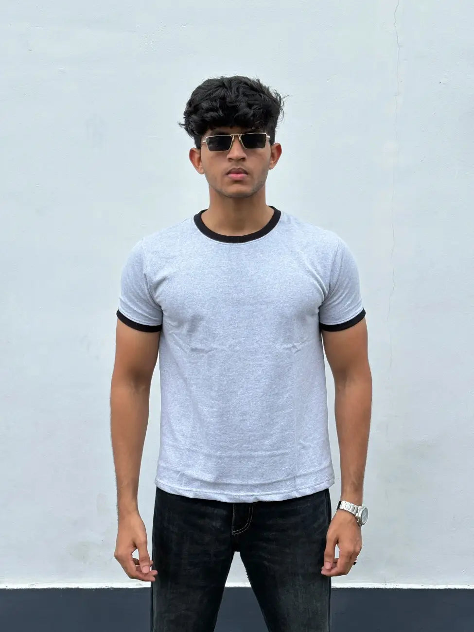 RINGER TEES - LIGHT GREY  MELANGE