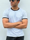 RINGER TEES - LIGHT GREY  MELANGE