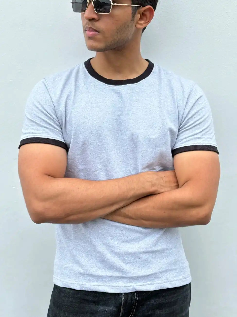 RINGER TEES - LIGHT GREY  MELANGE