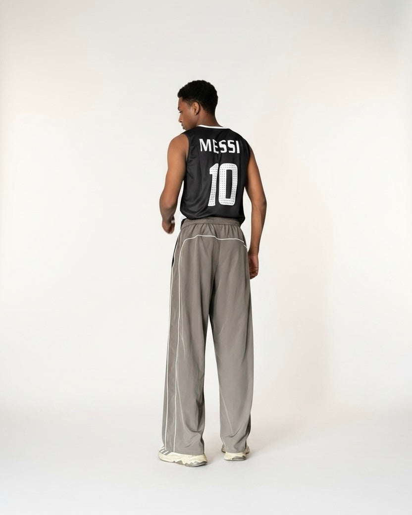 PIPING LOOSE FIT TRACK PANTS-Mouse Grey