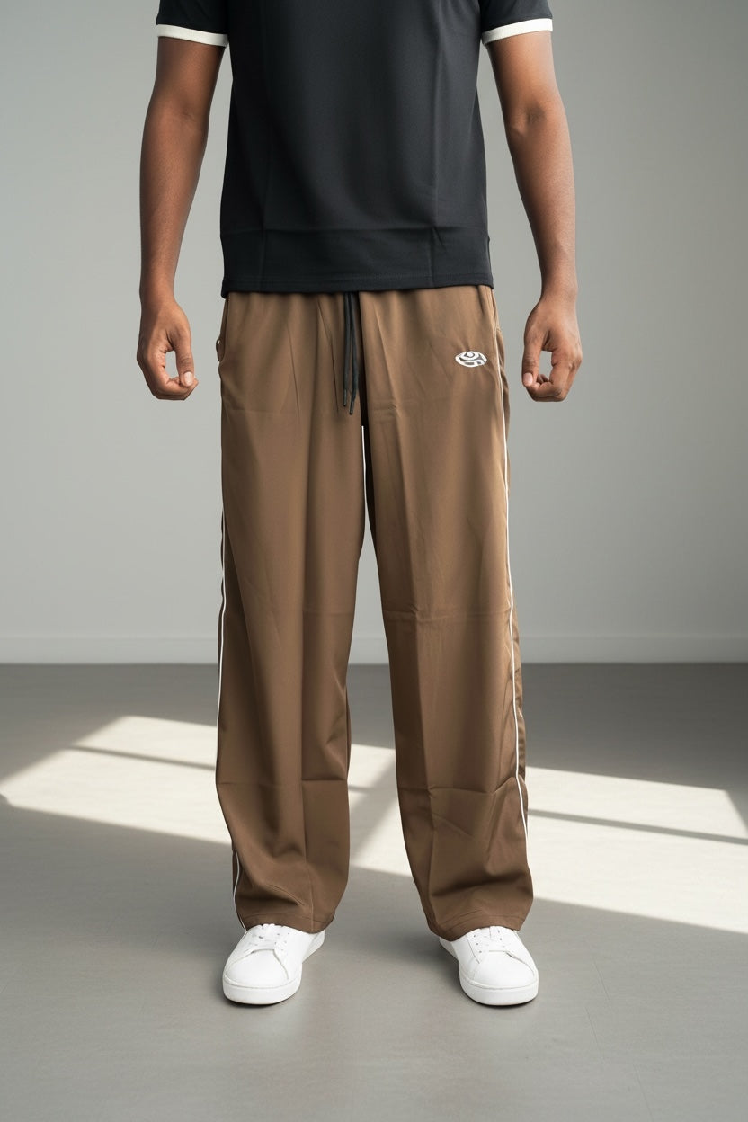 PIPING LOOSE FIT TRACK PANTS- BROWN