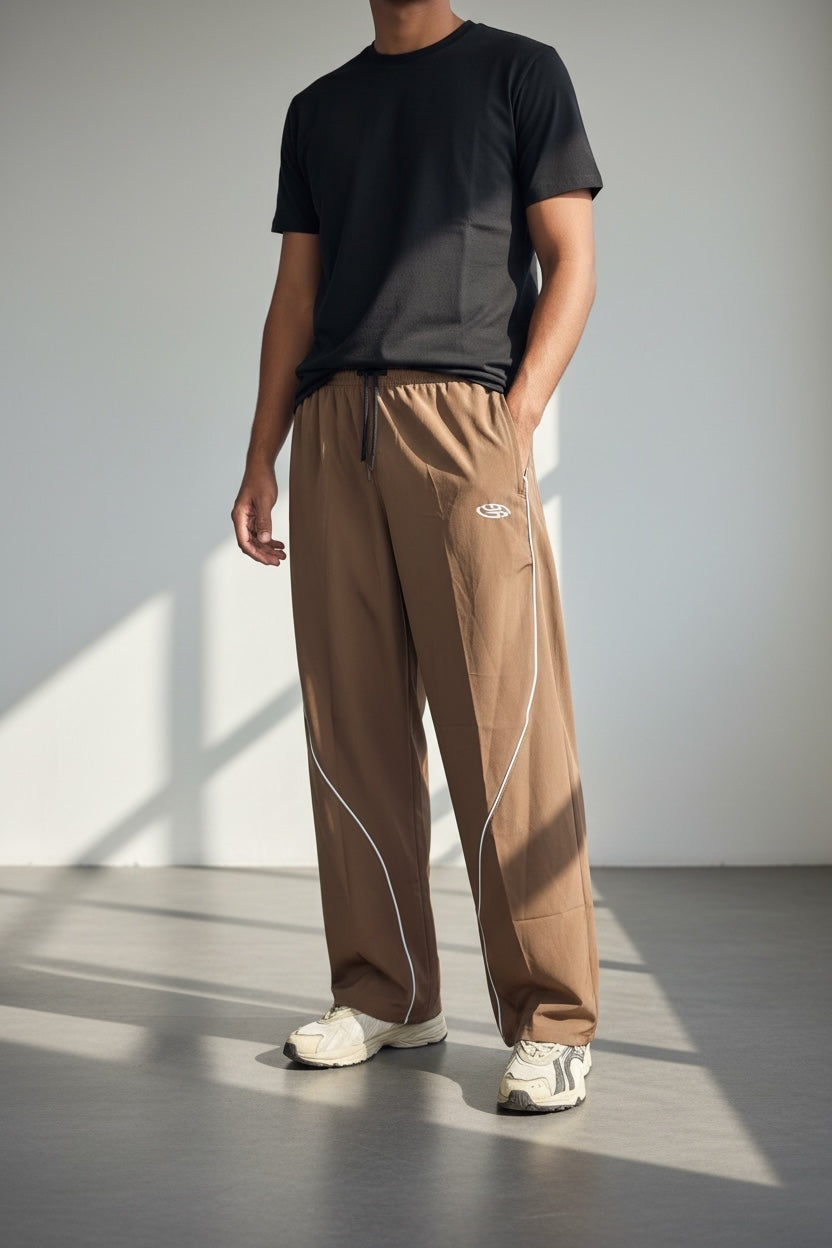 Loose fit piping track pants-Caramel Brown