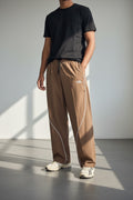 Loose fit piping track pants-Caramel Brown