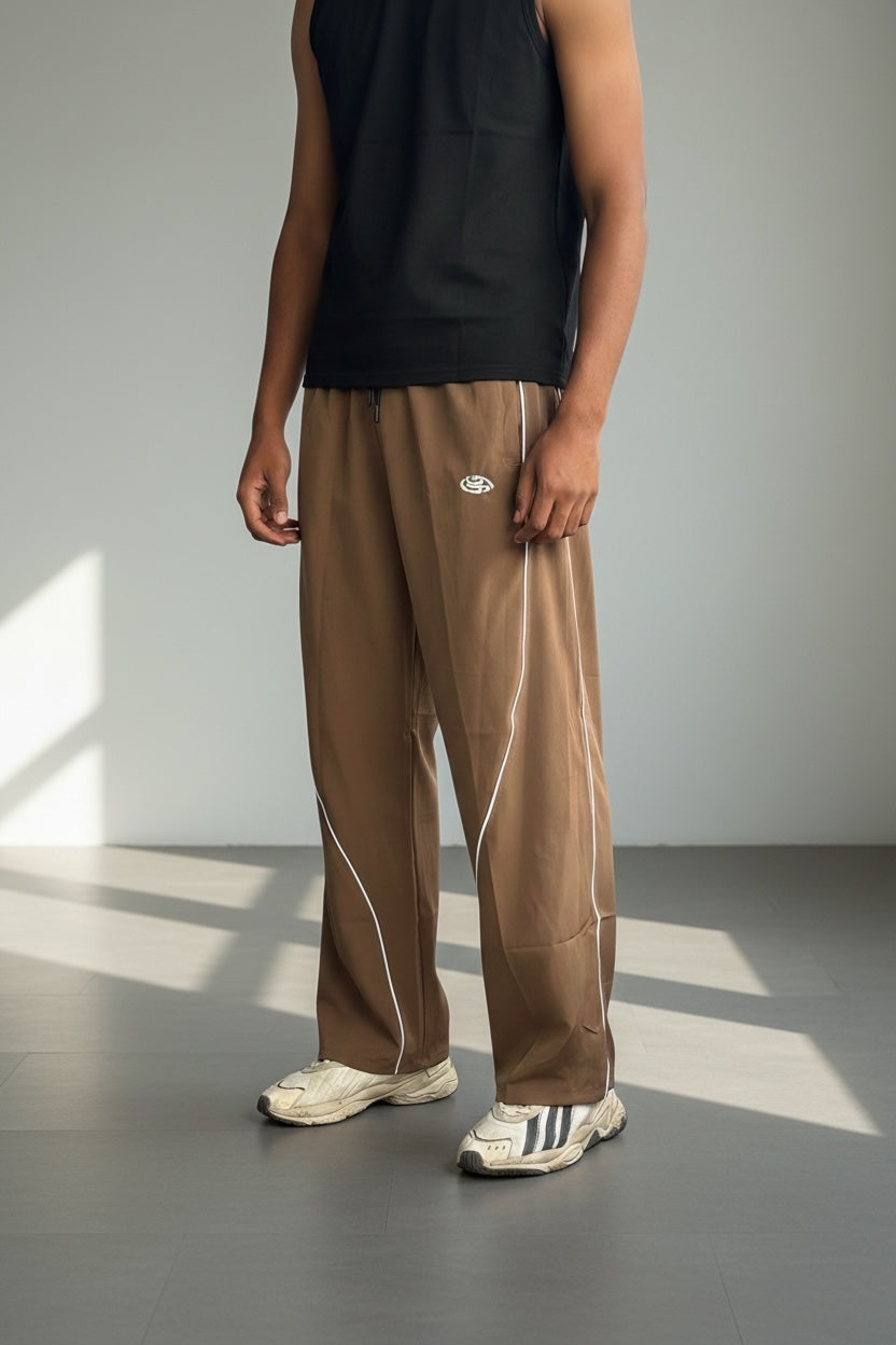 Loose fit piping track pants-Caramel Brown