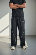 Loose fit piping track pants- Black