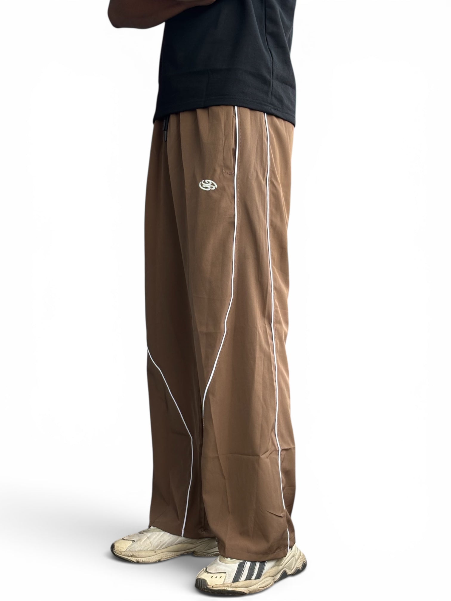 LOOSE FIT PIPING TRACK PANTS-CARAMEL BROWN