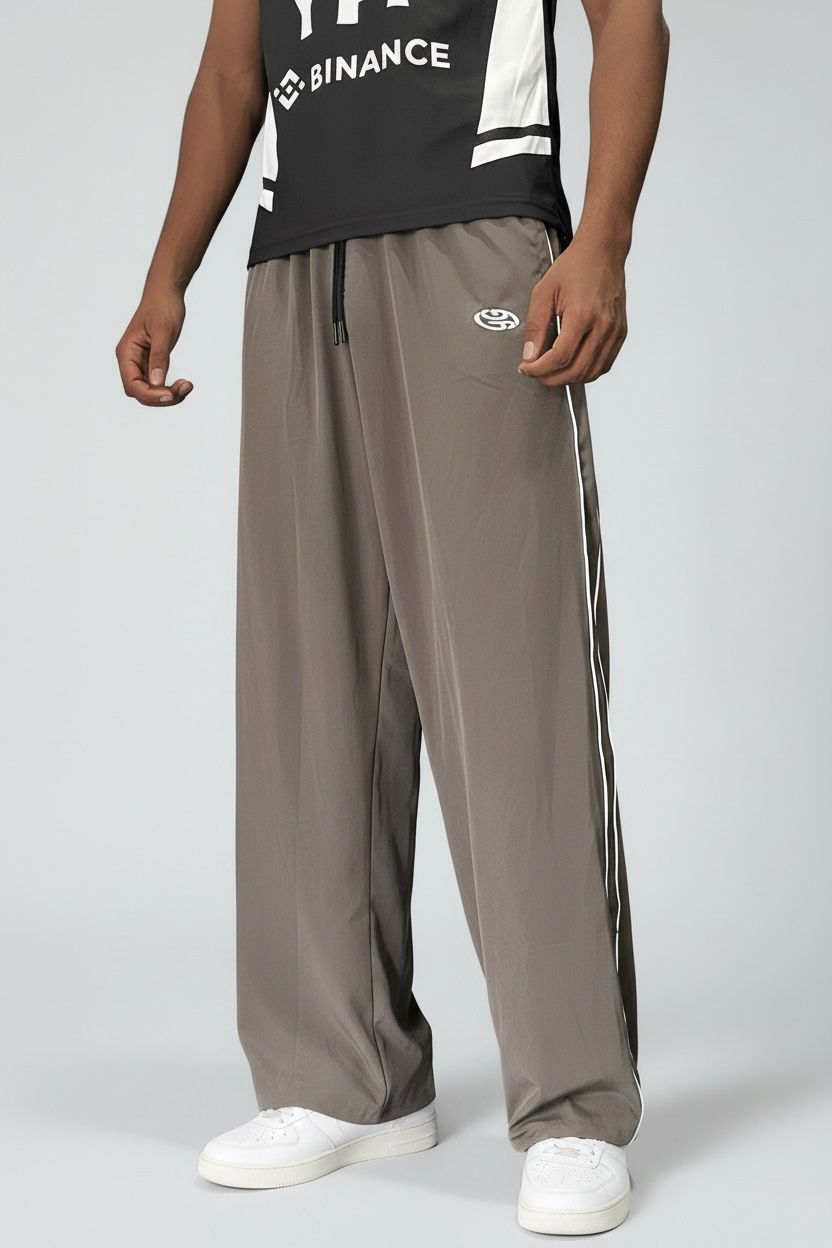 PIPING LOOSE FIT TRACK PANTS-Mouse Grey