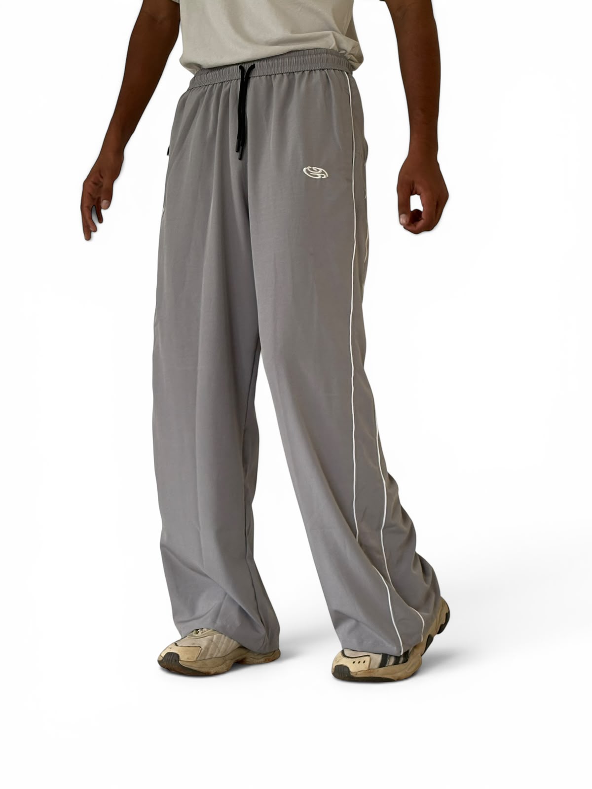 PIPING LOOSE FIT TRACK PANTS- LIGHT GREY