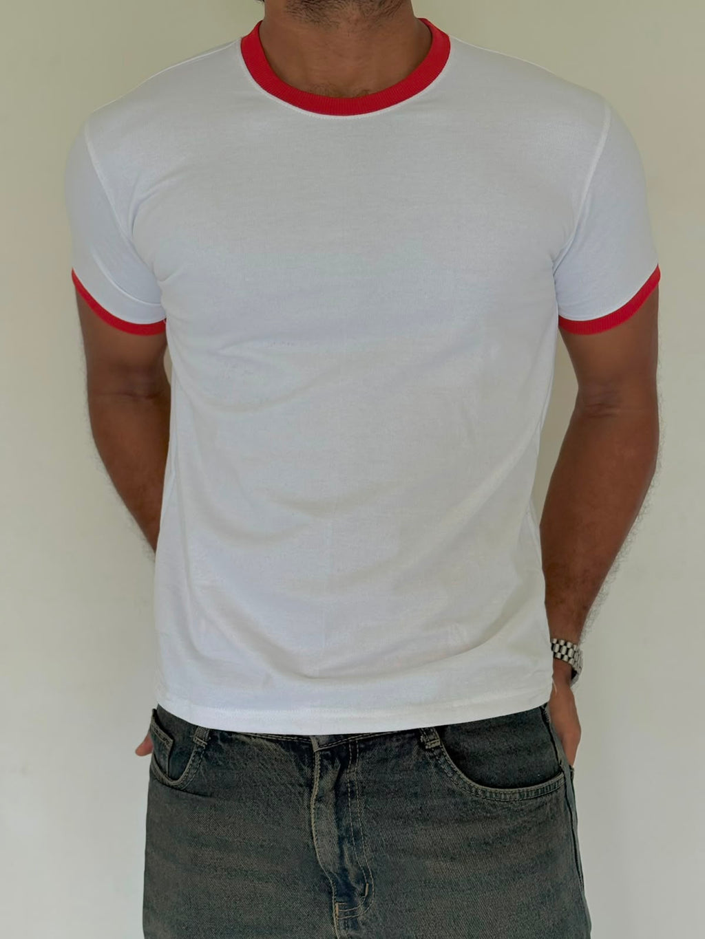 RINGER TEES - WHITE/RED