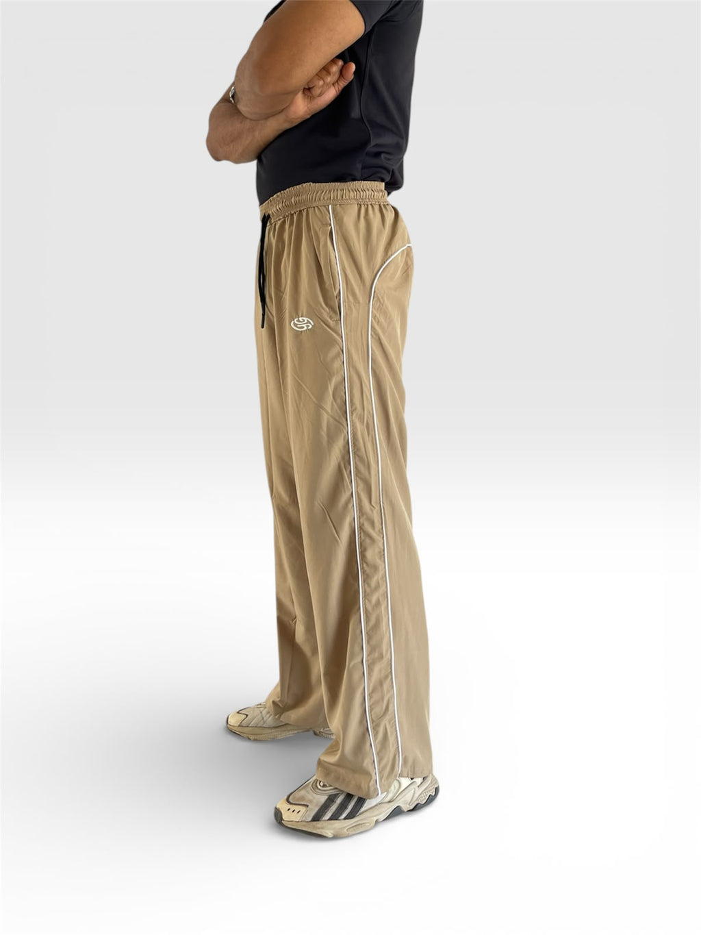 PIPING LOOSE FIT TRACK PANTS-CAMEL BEIGE