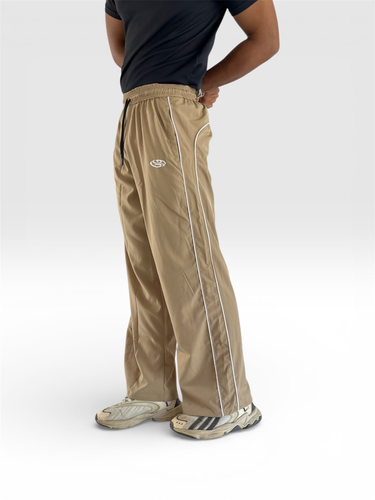 PIPING LOOSE FIT TRACK PANTS-CAMEL BEIGE