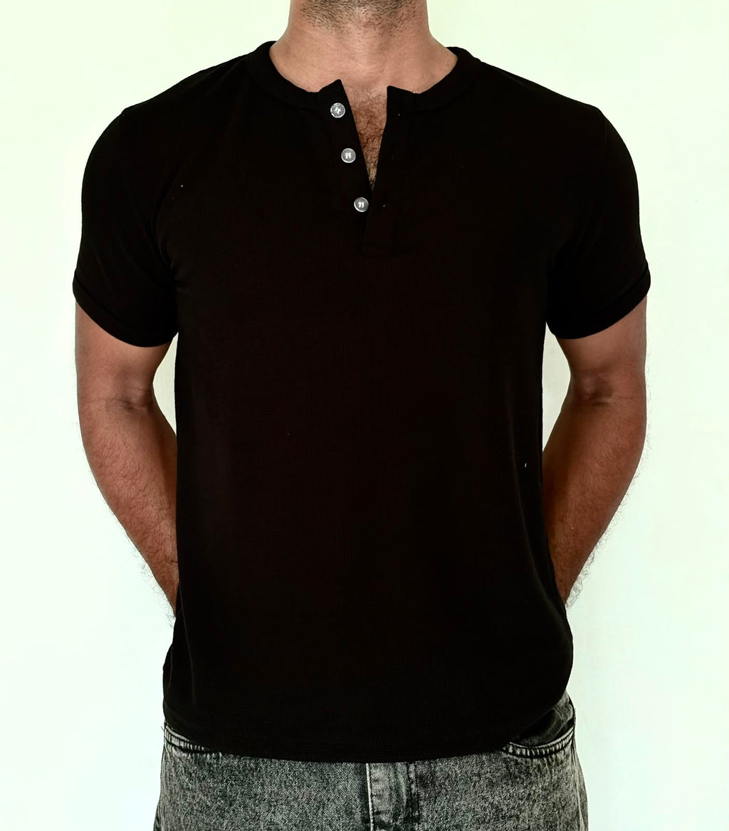 HENLEY HALF SLEEVE MUSCLE FIT - BLACK