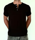 HENLEY HALF SLEEVE MUSCLE FIT - BLACK