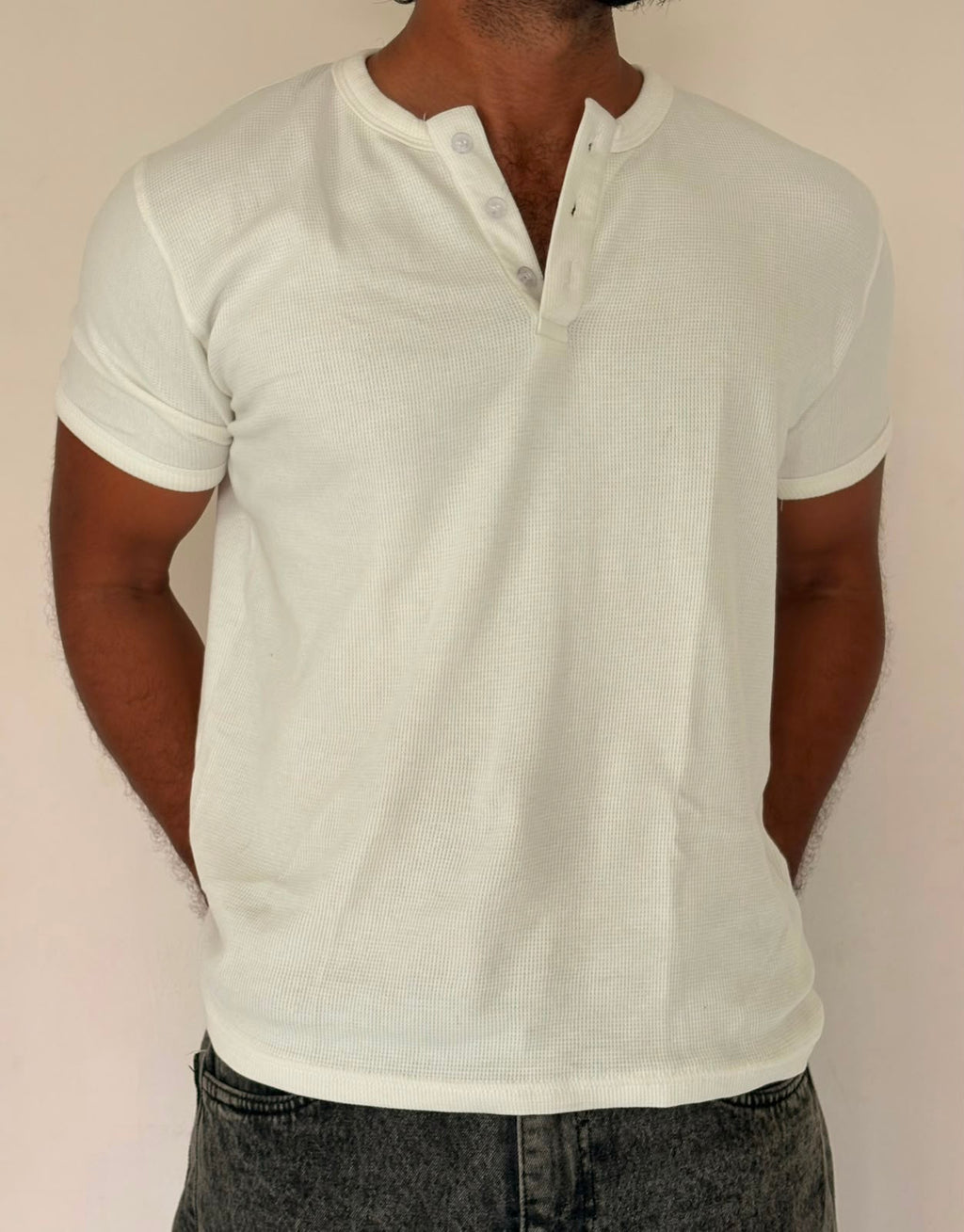 HENLEY HALF SLEEVE MUSCLE FIT - WHITE