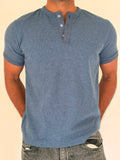 HENLEY HALF SLEEVE MUSCLE FIT - DUSTY BLUE