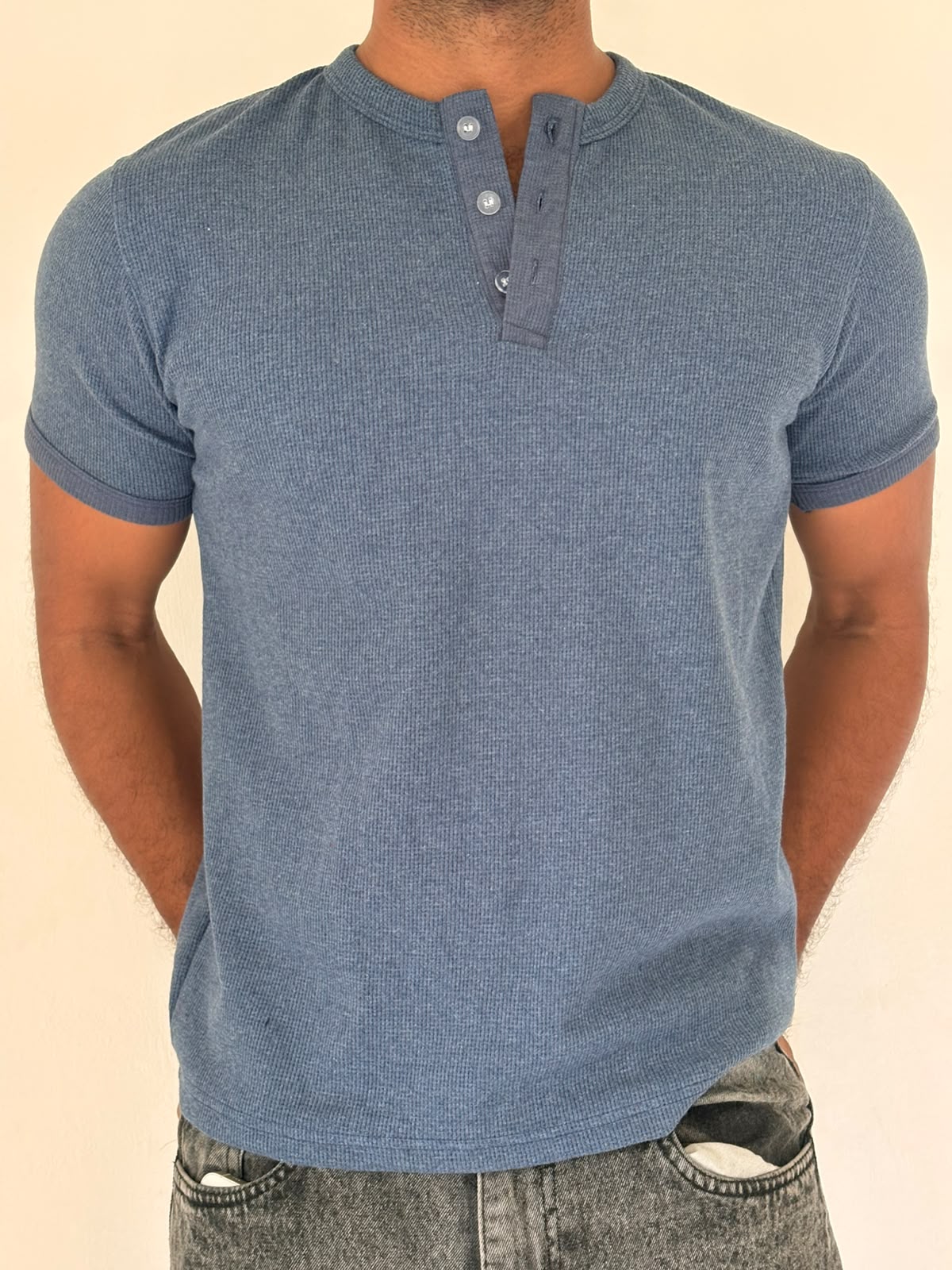 HENLEY HALF SLEEVE MUSCLE FIT - DUSTY BLUE