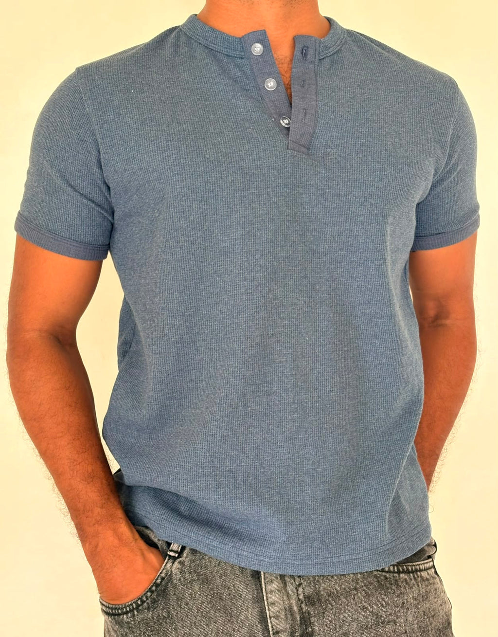 HENLEY HALF SLEEVE MUSCLE FIT - DUSTY BLUE