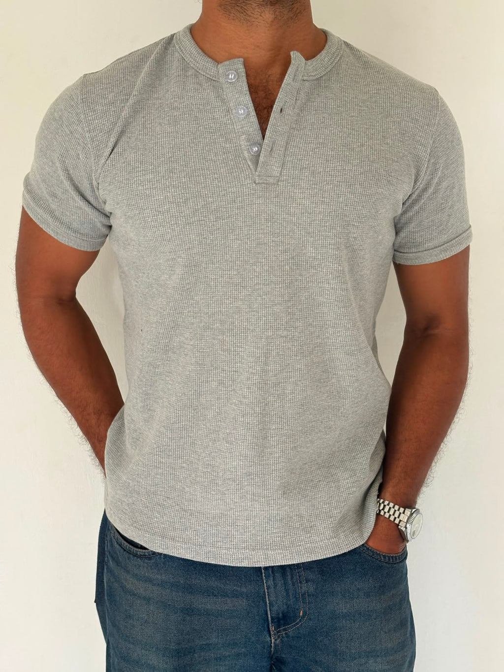 HENLEY HALF SLEEVE MUSCLE FIT - GREY