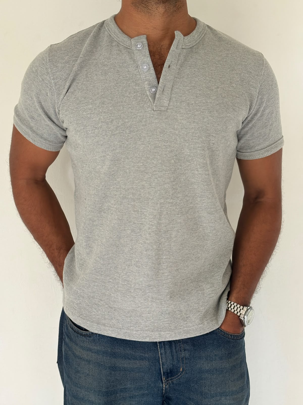 HENLEY HALF SLEEVE MUSCLE FIT - GREY