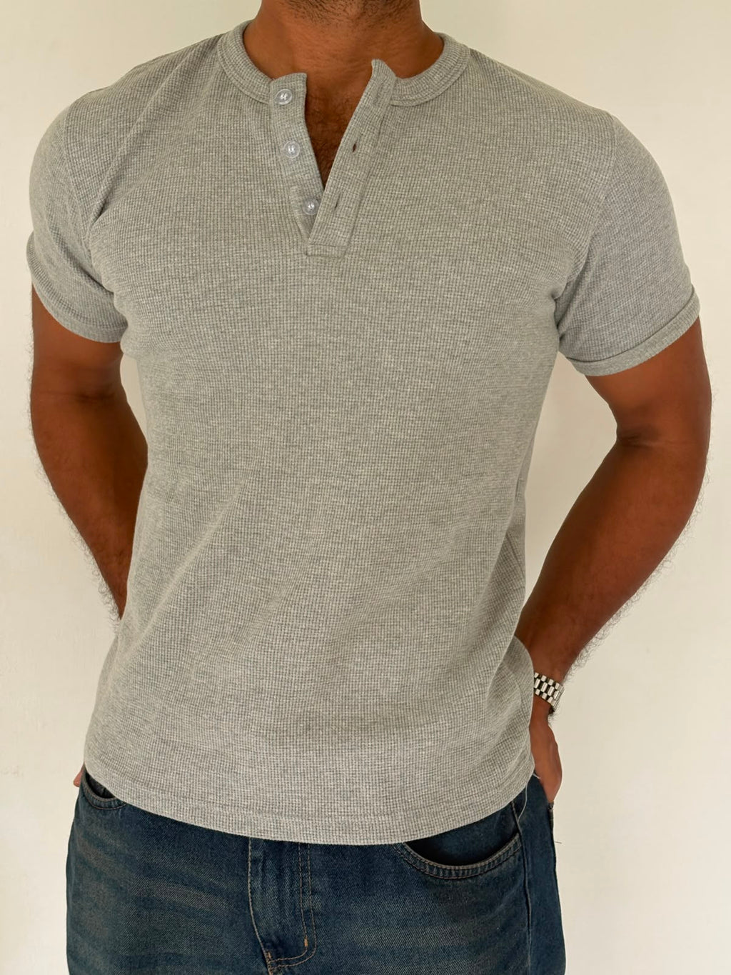 HENLEY HALF SLEEVE MUSCLE FIT - GREY