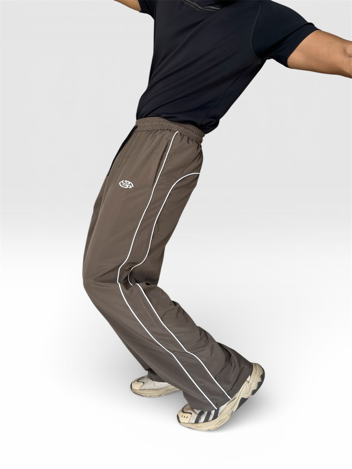 PIPING LOOSE FIT TRACK PANTS-MOUSE GREY