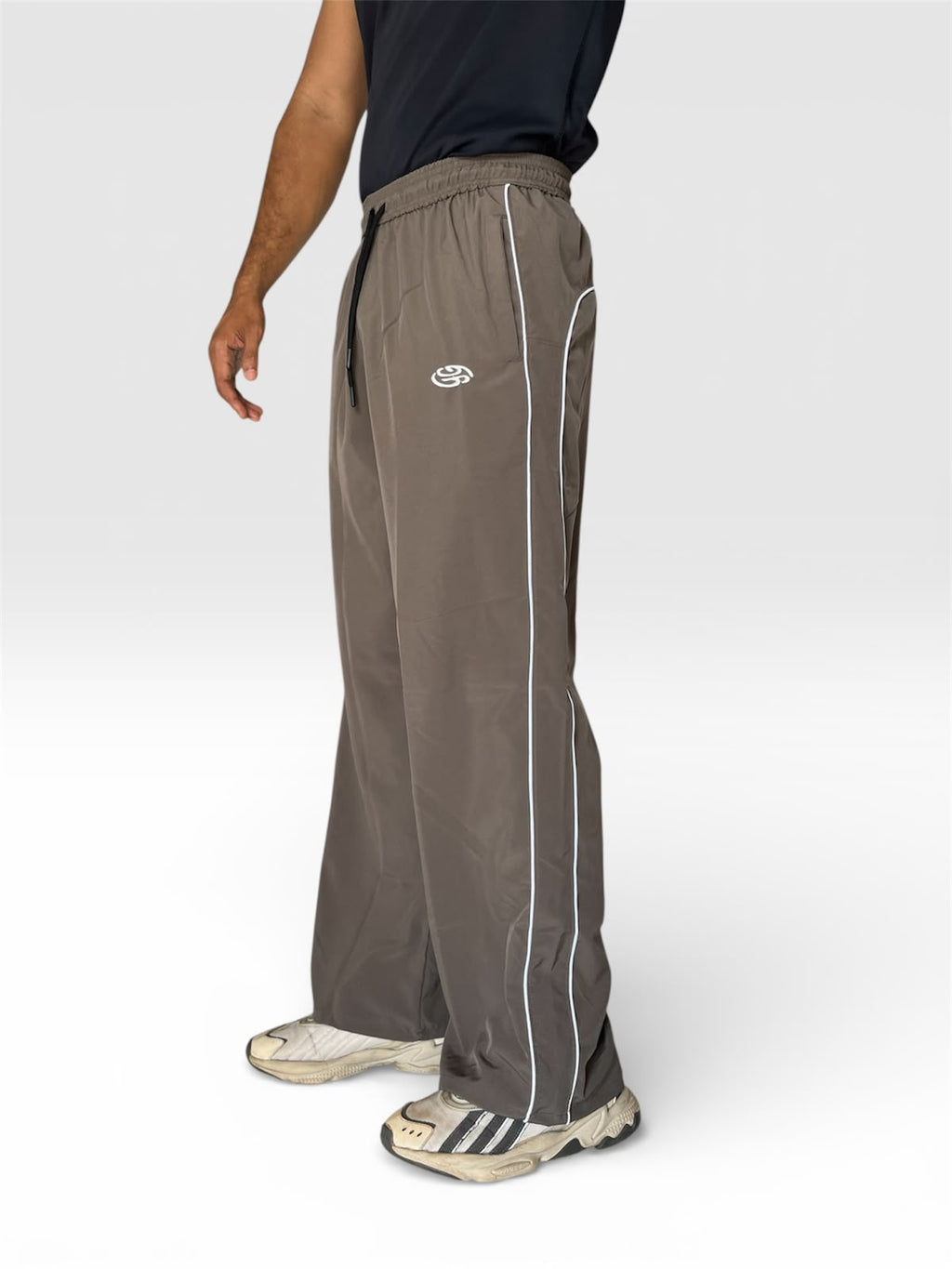 PIPING LOOSE FIT TRACK PANTS-MOUSE GREY