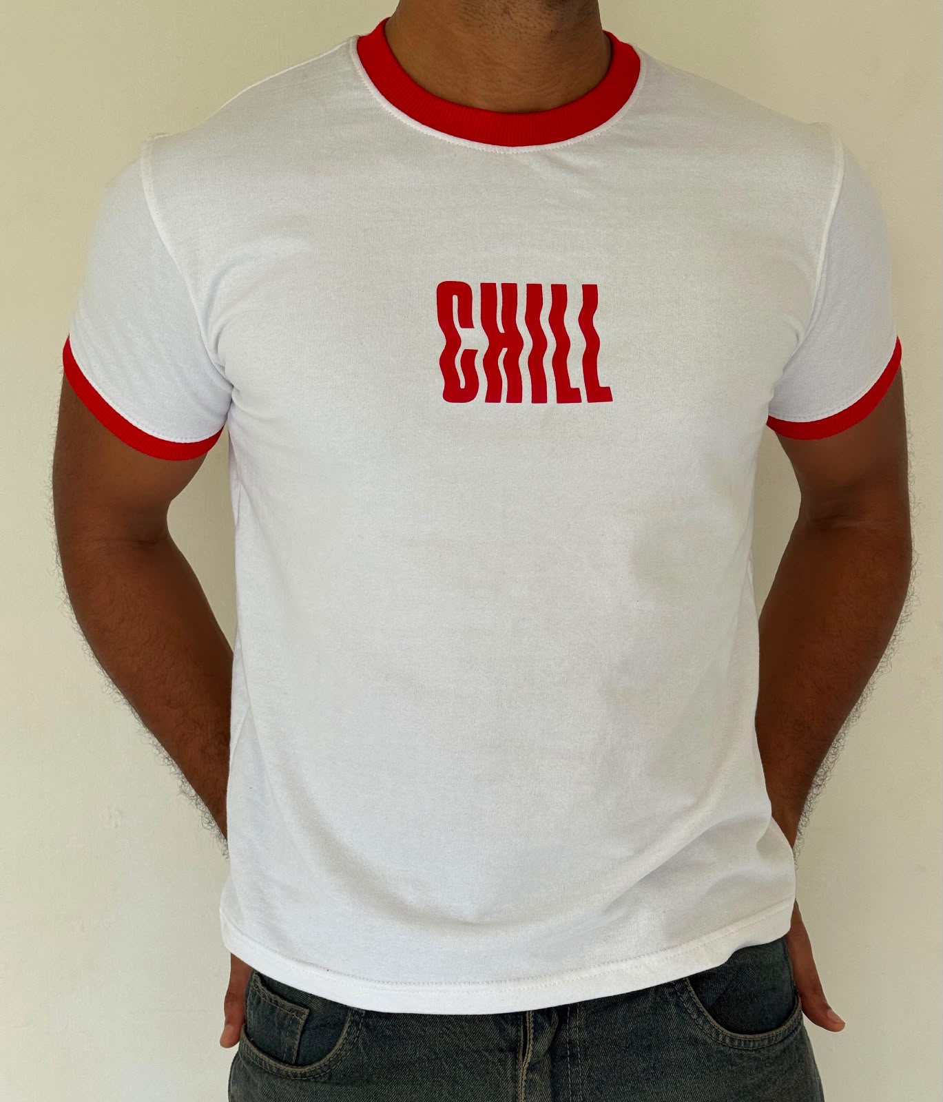 RINGER TEES - WHITE/RED PRINT