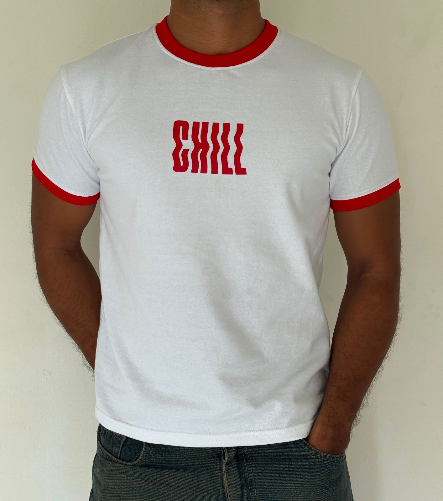 RINGER TEES - WHITE/RED PRINT