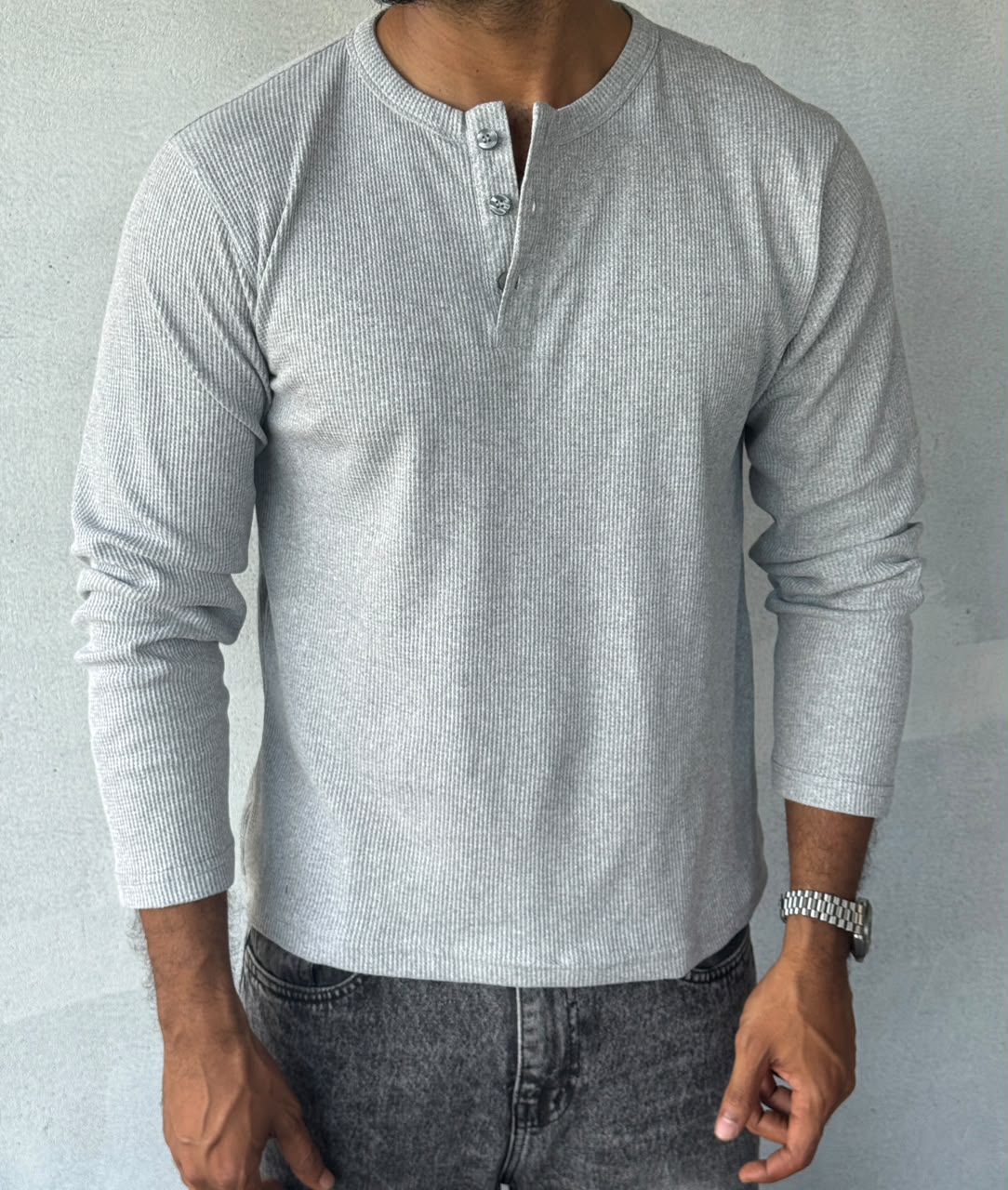 HENLEY FULL SLEEVE MUSCLE FIT - LIGHT GREY