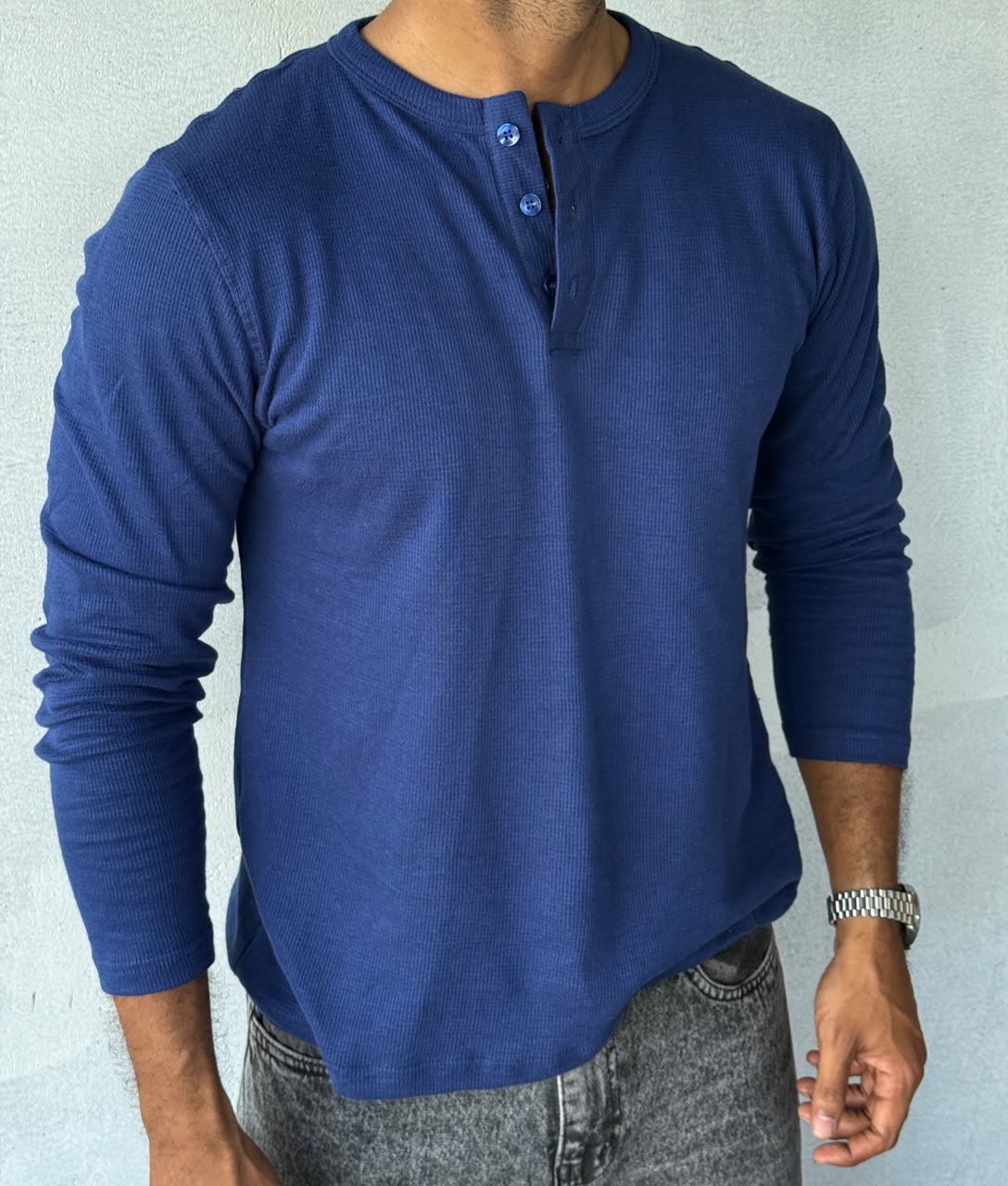 HENLEY FULL SLEEVE MUSCLE FIT - BLUE