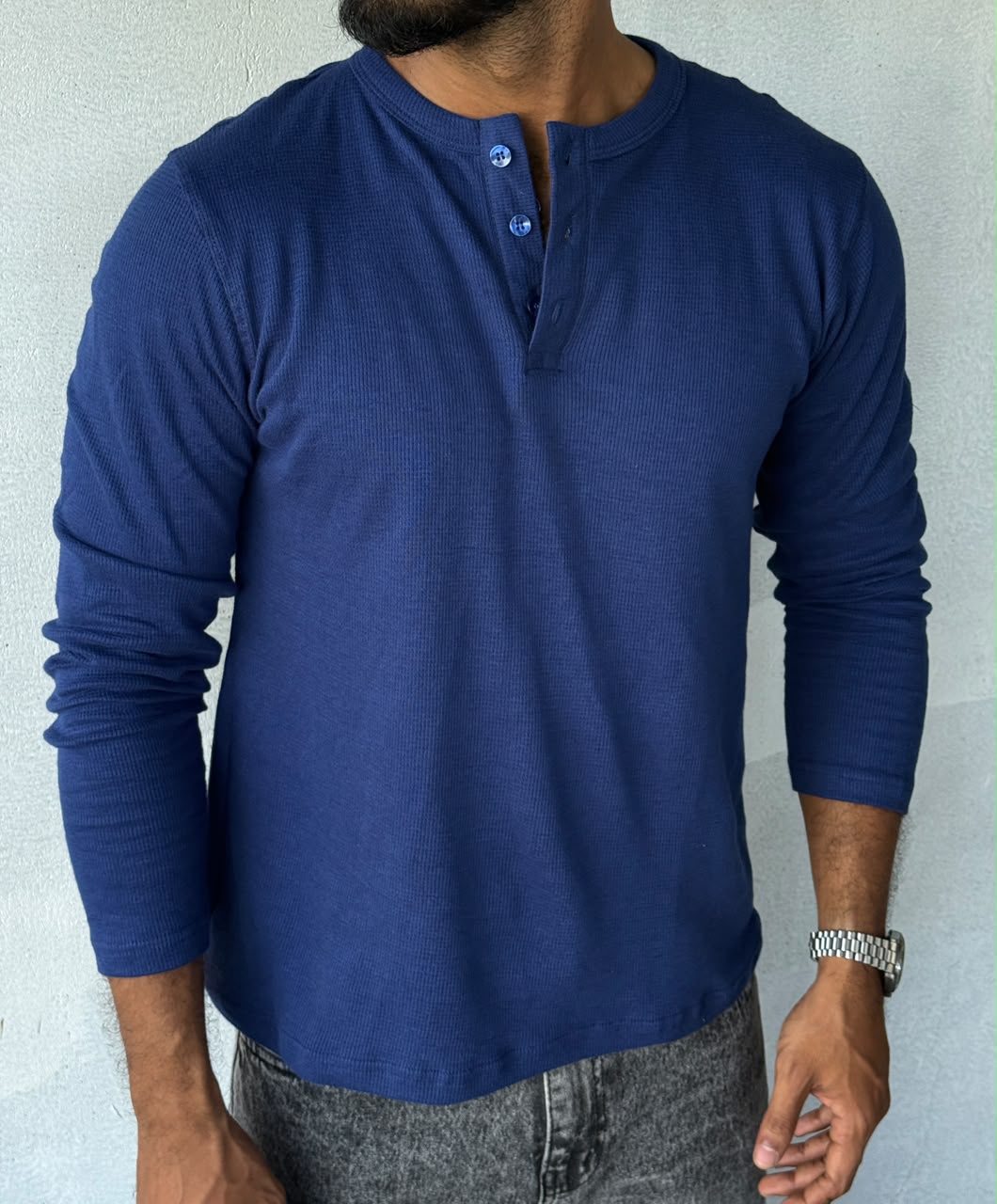 HENLEY FULL SLEEVE MUSCLE FIT - BLUE