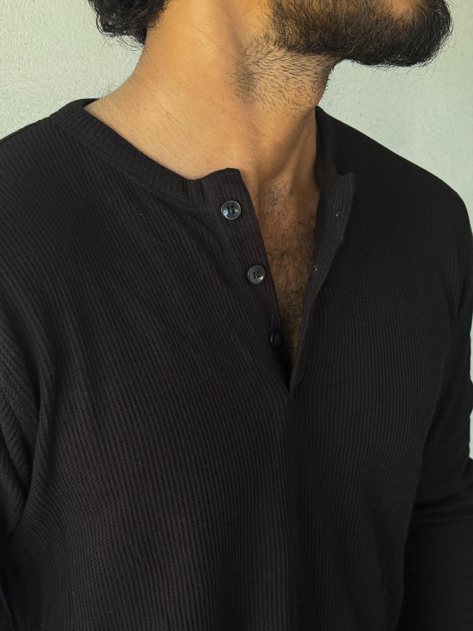 HENLEY FULL SLEEVE MUSCLE FIT - BLACK