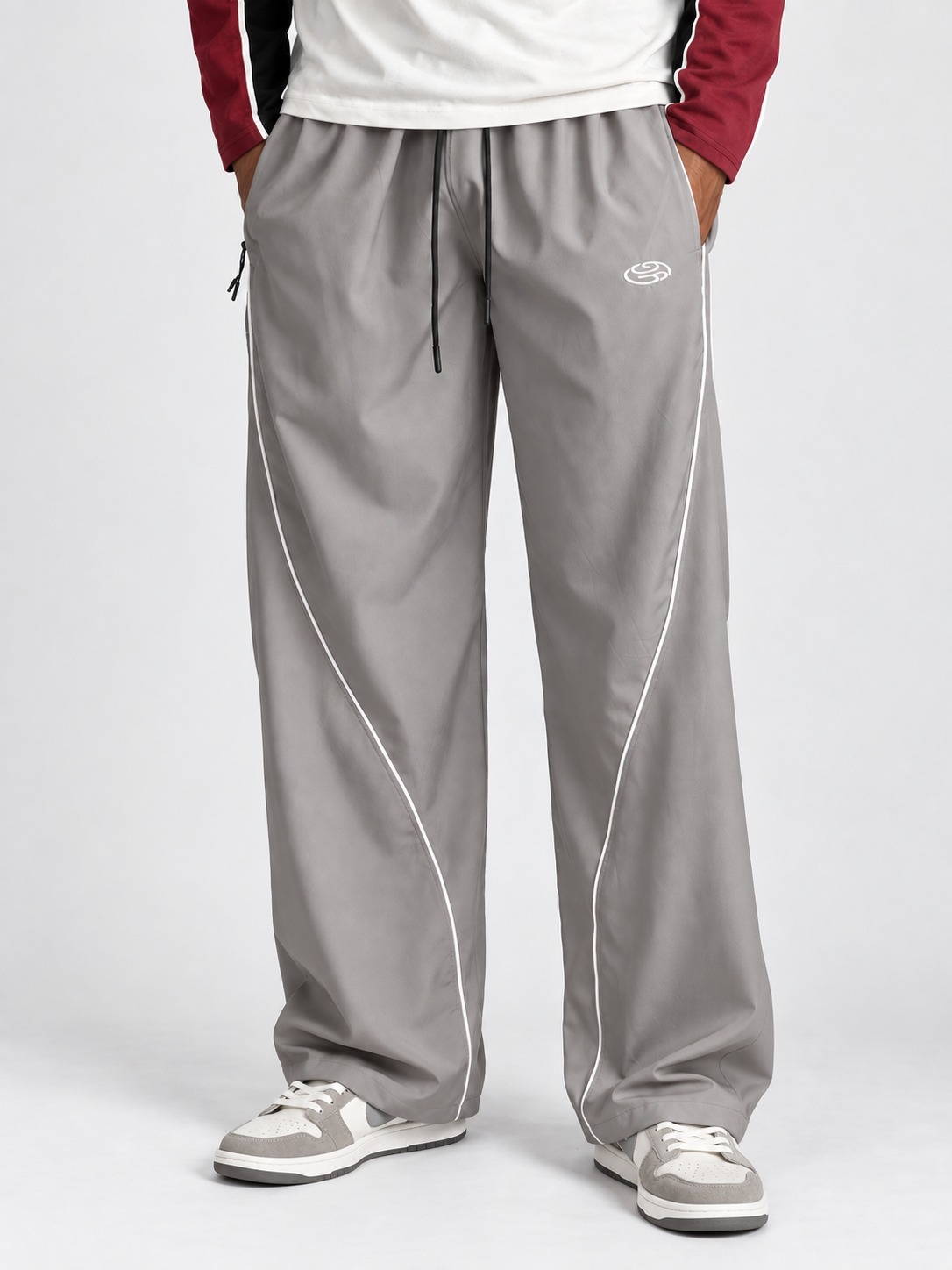 Loose fit piping track pants- LIGHT GREY