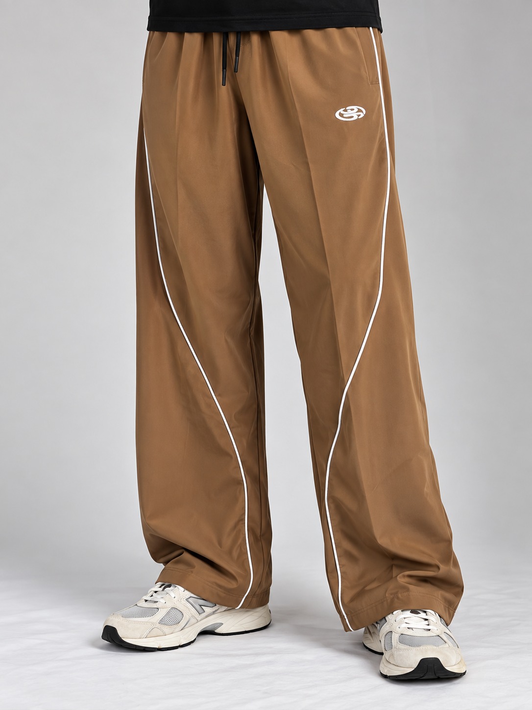 LOOSE FIT PIPING TRACK PANTS-CARAMEL BROWN