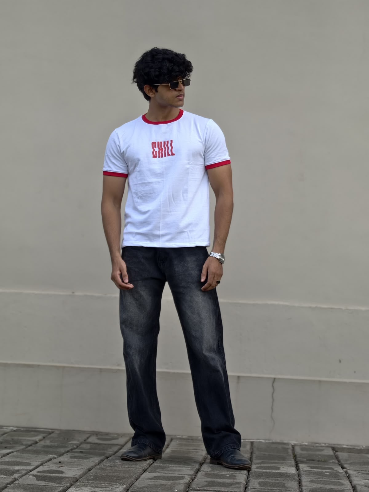 RINGER TEES - WHITE/RED PRINT